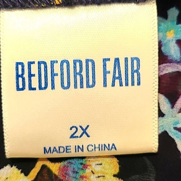 Bedford Fair Sheer Coverup Jacket, Navy w/Colorful Flowers & Ruffles, Size 2X - Picture 6 of 7